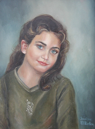 The portrait of Mary Katherine was painted as a sample for an auction at the Overbrook School of the Dominican Campus in Nashville, Tennessee. It is in the artists private collection. The painting was done in oil on an 12 x 16 canvas. Christine has a passion for painting children and has taught childrens Bible classes for 23 years. Many of her subjects are from her years of teaching and interacting with children. 