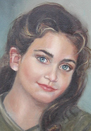 The portrait of Mary Katherine was painted as a sample for an auction at the Overbrook School of the Dominican Campus in Nashville, Tennessee. It is in the artists private collection. The painting was done in oil on an 12 x 16 canvas. Christine has a passion for painting children and has taught childrens Bible classes for 23 years. Many of her subjects are from her years of teaching and interacting with children. 