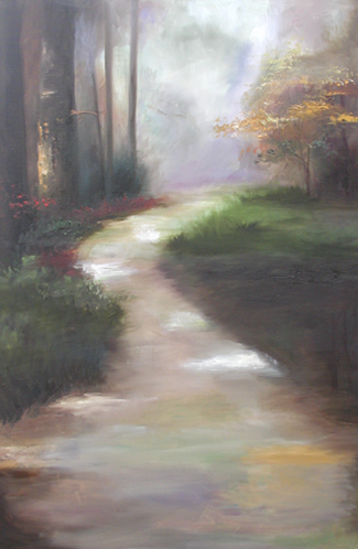 The Path is an oil painting done on 24 x 36 canvas. It was inspired by the quote by Ralph Waldo Emerson, Do not go where the path may lead, go instead where there is no path and leave a trail.